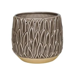 Arles Leaf Embossed Mocha Planter H17Cm D18Cm
