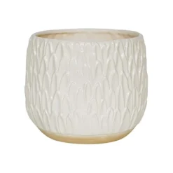 Arles Leaf Embossed White Planter H17Cm W18Cm