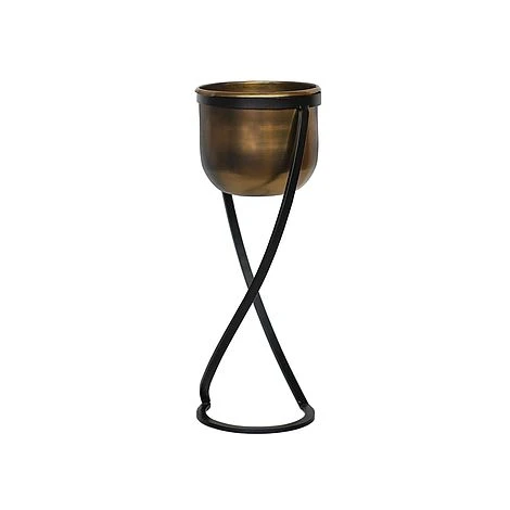 Indoor Kensington Brass Metal Round Planter On Stand H42Cm W14Cm - Image 2