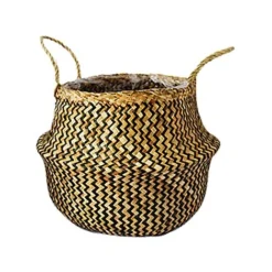 Seagrass Chevron Black Lined Basket Medium H30Cm D35Cm