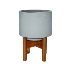 Vigo Concrete Grey Planter With Stand 24cm